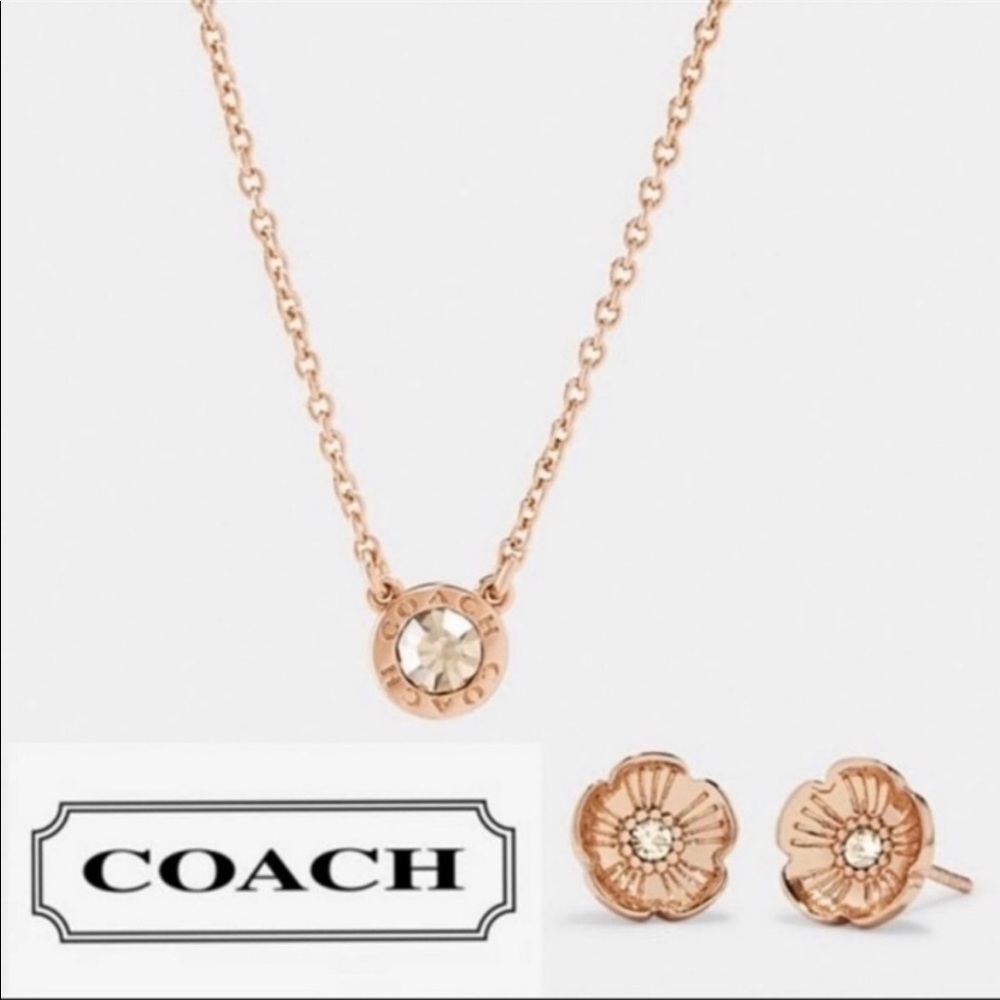 🔥🆕 Coach Open Circle Necklace & Tea Rose Studs